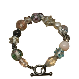 Artisan Murano art glass boho statement charm bracelet, large wrist, UNISEX.